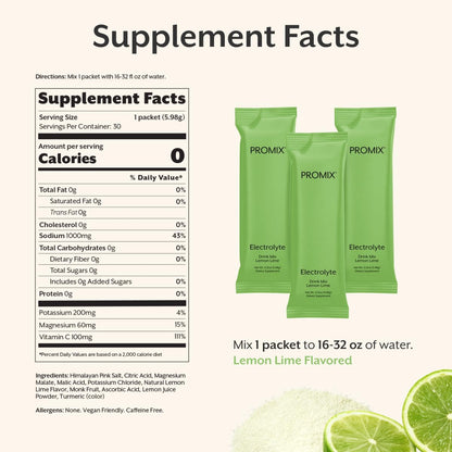 ProMix Nutrition Electrolytes Powder Hydration Packets - Himalayan Pink Salt, Magnesium, Potassium, Vitamin C - Salted Watermelon, Lightly Sweetened - 30 Servings (Pack of 30)
