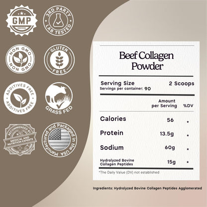 Grass-Fed Agglomerated Hydrolyzed Collagen Peptides 1.5 lb. Anti-Aging Protein for Healthy Hair, Skin & Joints. Paleo Friendly, GMO and Gluten Free, Pasture-Raised Bovine.