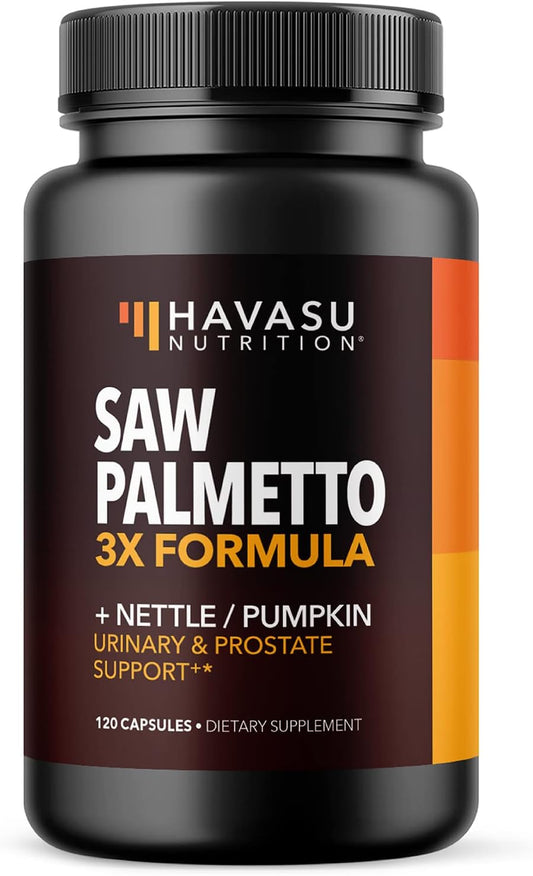 Saw Palmetto for Men, DHT Blocker and Prostate Health Supplement, 120 Count | Potent 3X Formula with Pumpkin Seed Oil and Stinging Nettle, Bladder and Urinary Support, Vegan, Non-GMO, 2-Month Supply