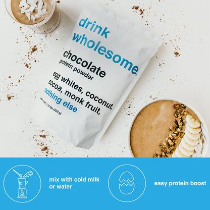drink wholesome Chocolate Egg White Protein Powder | for Sensitive Stomachs | Easy