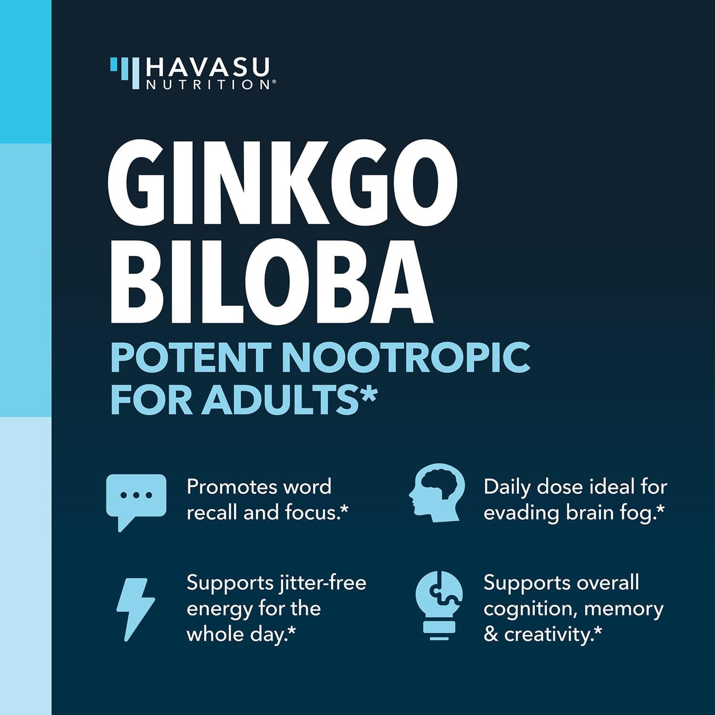 Ginkgo Biloba 120mg with Phosphatidylserine, Nootropic Supplement, 60 Count | Nootropic Brain Health, Memory and Focus Supplement, Supports Cognitive Function & Mental Clarity, 2-Month Supply