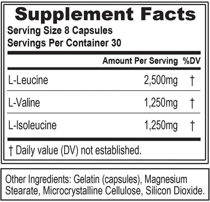 BCAAs Amino Acids Supplement for Men - EVL 2:1:1 5g BCAA Capsules for Post Workout Recovery and Lean Muscle Builder for Men - BCAA5000 Branched Chain Amino Acids Nutritional Supplement - 30 Servings