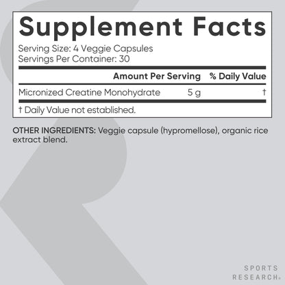 Sports Research Creatine Monohydrate - Gain Lean Muscle, Improve Performance and Strength and Support Workout Recovery* - 5 g Micronized Creatine - 17.64 oz