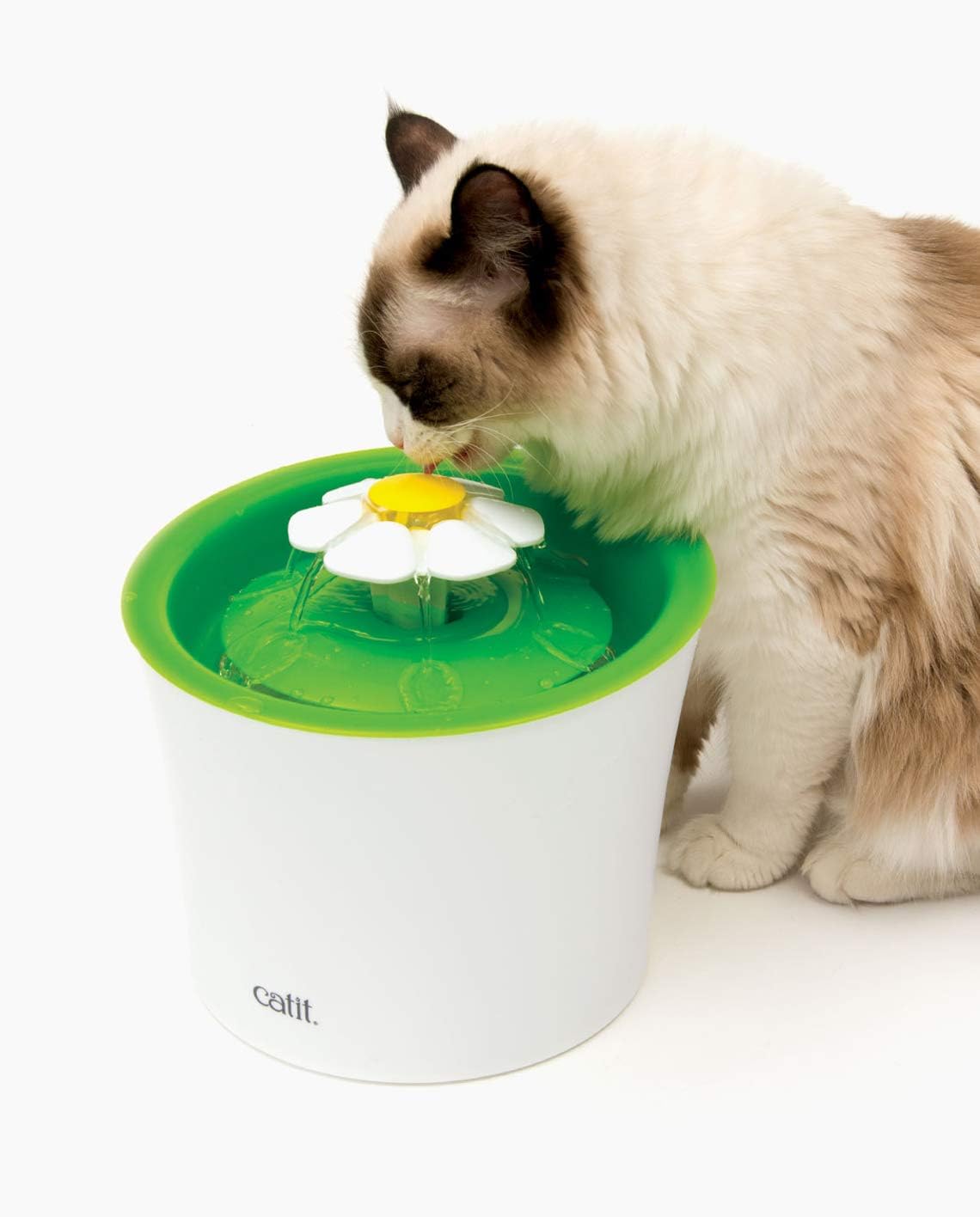 Catit Flower Fountain with Triple Action Filter, Cat Drinking Water Fountain, 3 L, Green | Cat Drinking Water Fountain