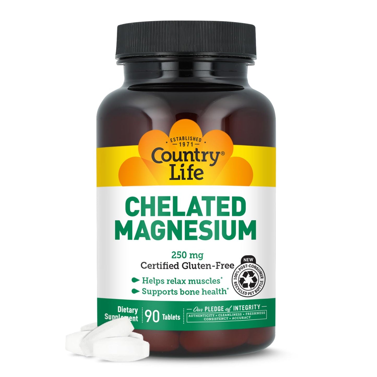 Country Life, Chelated Magnesium 250mg, Supports Bone and Immune Health, Daily Supplement, 240 ct