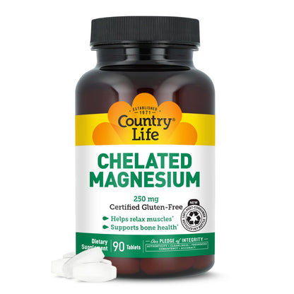 Country Life, Chelated Magnesium 250mg, Supports Bone and Immune Health, Daily Supplement, 240 ct