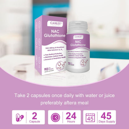 CANLIST NAC Supplement (N-Acetyl Cysteine) 600mg with Glutathione 400mg, Enhanced Absorption for Liver Health, Antioxidant Support & Detox, Non-GMO, Gluten Free, 90 Veggie Capsules