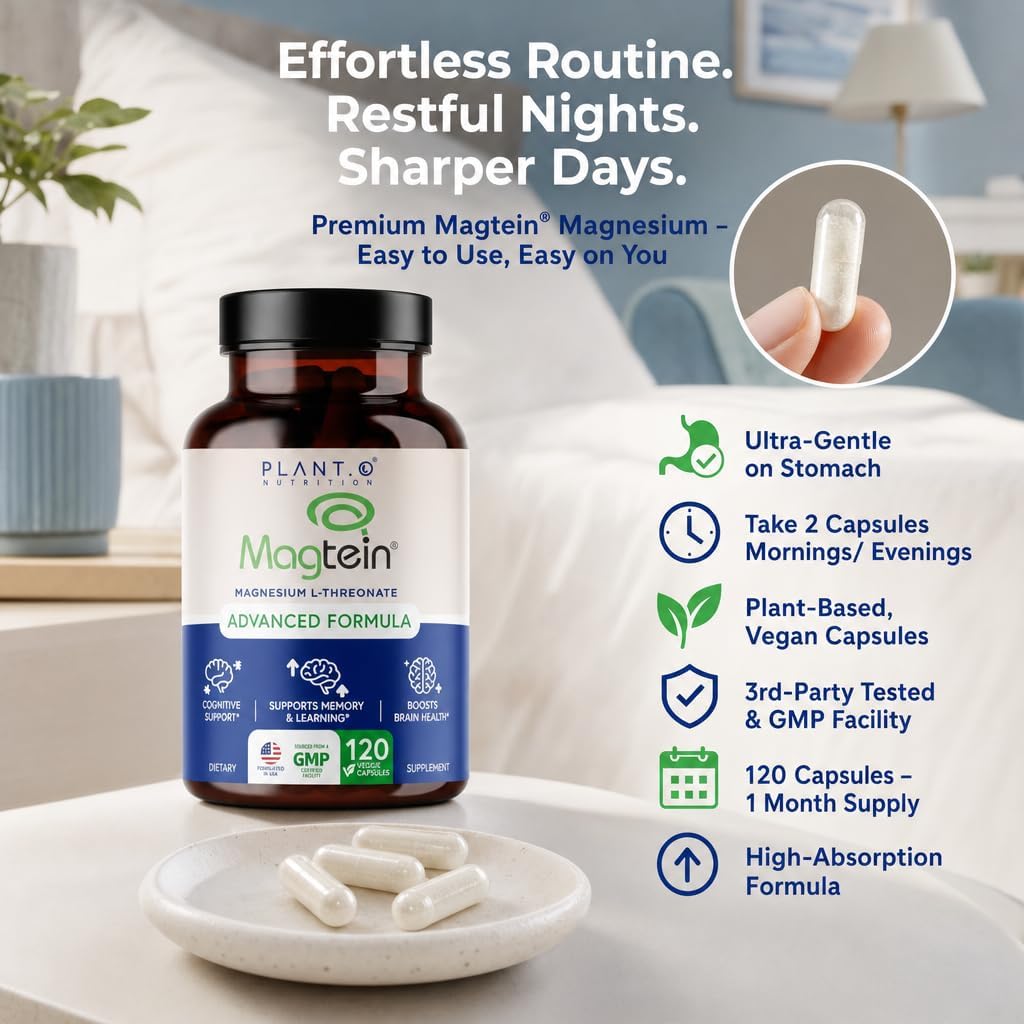 Magnesium L-Threonate Capsules – Brain & Sleep Support – 144mg Elemental Magnesium per Serving – High Absorption Cognitive & Memory Support – 120 Capsules