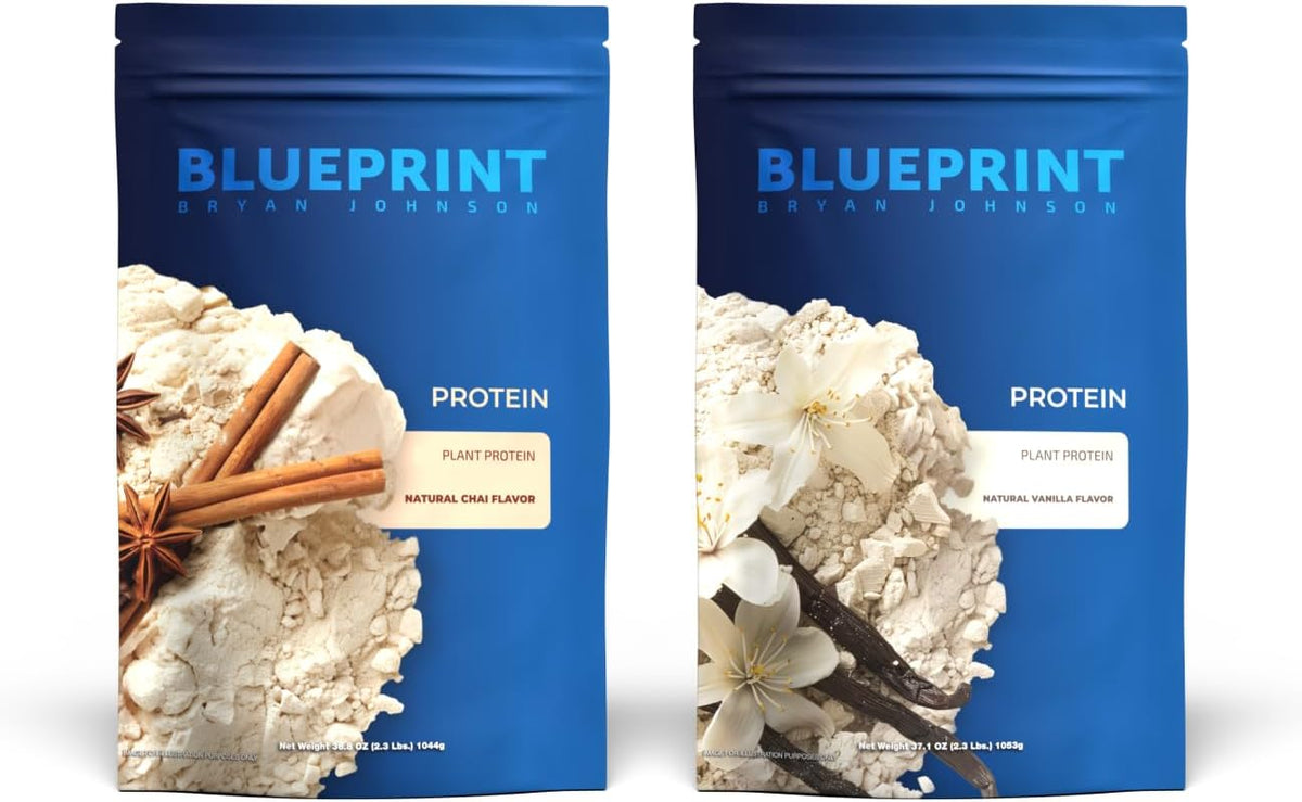Blueprint Bryan Johnson Hemp Protein - 27G Plant Protein - Vanilla (15 Servings) + Chai (15 Servings)