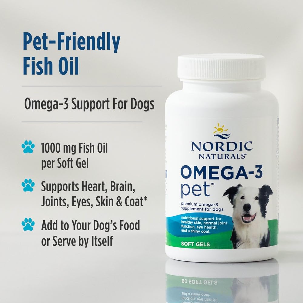 Nordic Naturals Omega-3 Fish Oil for Dogs with EPA + DHA - 180 Count | Easy-to-give soft gel capsules deliver 320 mg omega-3 per serving to support heart, skin, coat, and immune health in dogs