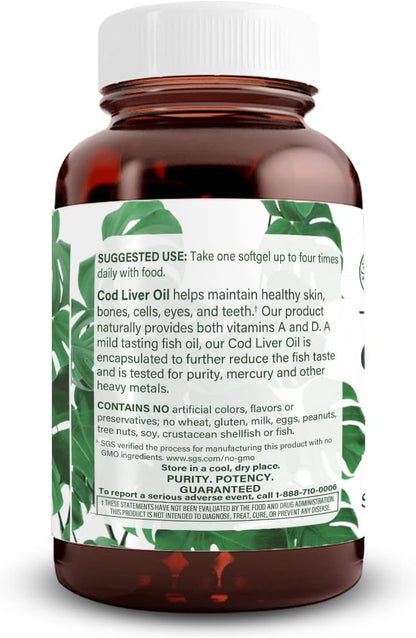Natural Nutra Norwegian Cod Liver Oil Supplement 250 Softgels | Helps Maintain Skin & Body Density, Eye Health & Nerve Function, Promotes Dental Health, Supports Cardiovascular Health