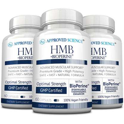 Approved Science HMB - 1500mg High Potency HMB Supplement with Calcium & BioPerine for Absorption - Muscle Health & Exercise Performance - 60 Vegan Capsules - 1 Month Supply
