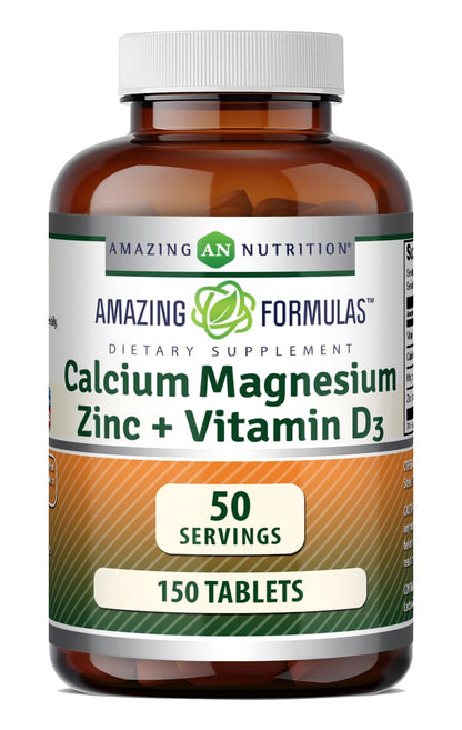 Amazing Formulas Calcium Magnesium Zinc D3-300 Tablets Per Bottle Supplement (Calcium 1000mg - Magnesium 400mg - Zinc 25mg Plus Vitamin D3 600 IU - Per Serving of 3 Tablets)