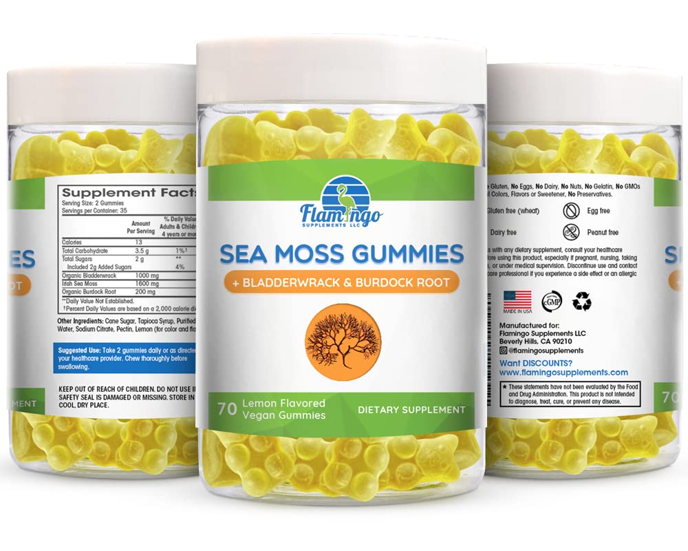 Sea Moss Gummies Plus Organic Bladderwrack and Burdock Root. Tasty Alternative to Sea