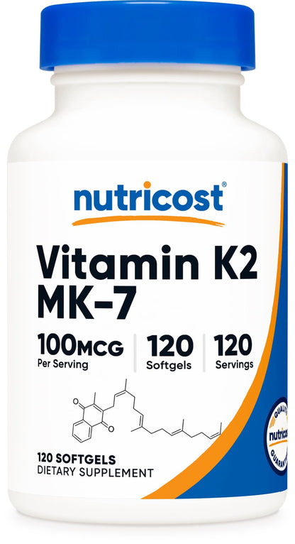 Nutricost Vitamin K2 MK-7 100 mcg, 240 Softgels, Gluten Free, GMO-Free | MK7