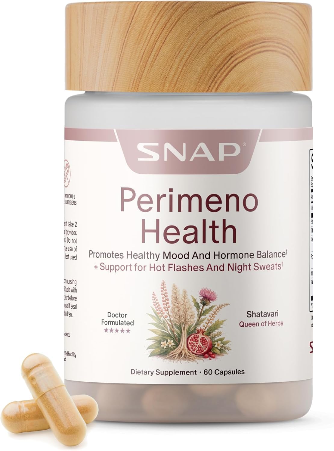 Snap Supplements Perimeno Health Perimenopause Supplements for Women, 60 Ct | Botanical Complex with Shatavari for Hormone Balance and Harmony, Mood and Vitality, Perimenopause Support for Women