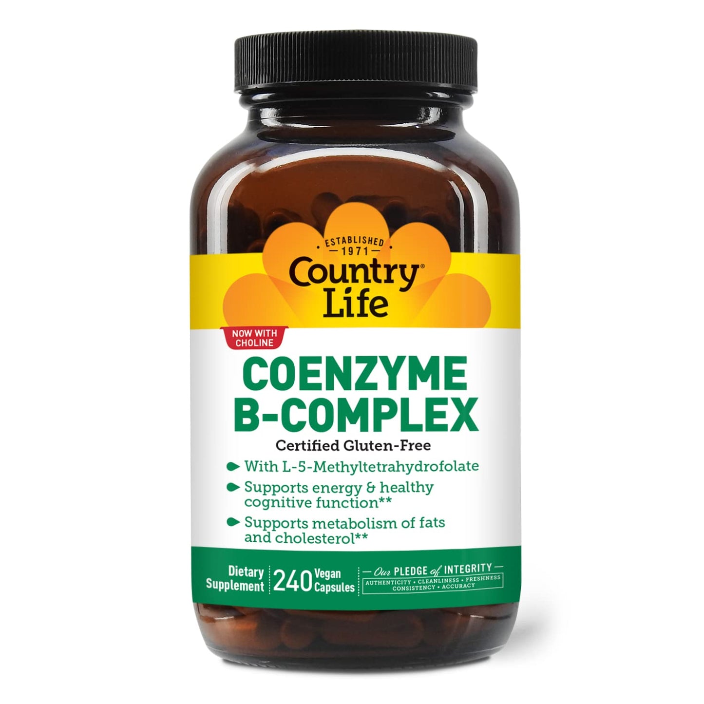 Country Life Coenzyme B-Complex, 120 Capsules | Supports Energy & Metabolism, Mood & Cognitive Function, Vegan, Gluten-Free, Bioavailable B Vitamins with Choline