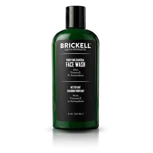 Brickell Men's Purifying Charcoal Face Wash for Men, Daily Facial Cleanser, With Charcoal, Vitamin E, and Hyaluronic Acid, 8 Ounce, Scented