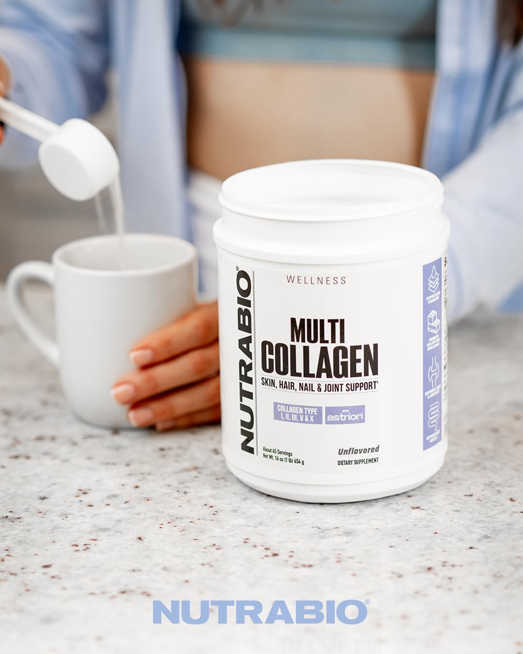 NutraBio Multi Collagen Powder - Hydrolyzed Collagen Peptides for Glowing Hair & Skin - Grass-Fed - Collagen Powder for Women and Men - 40 Servings- Unflavored