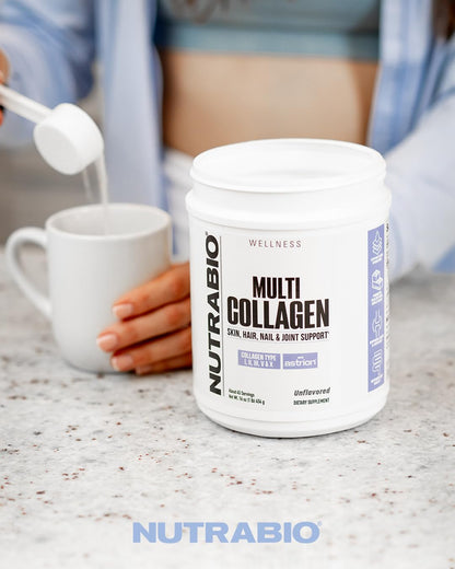 NutraBio Multi Collagen Powder - Hydrolyzed Collagen Peptides for Glowing Hair & Skin - Grass-Fed - Collagen Powder for Women and Men - 40 Servings- Unflavored