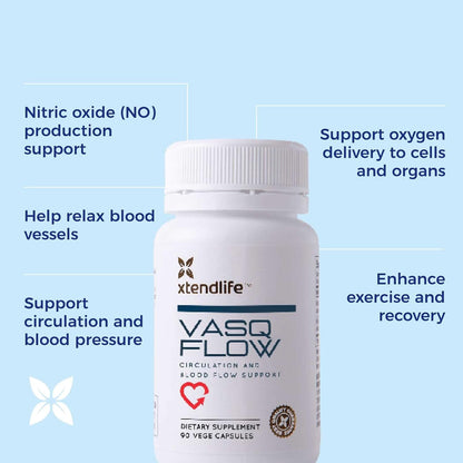 Xtendlife VasQFlow Nitric Oxide Booster - for Circulation, Blood Flow, Heart & Muscle Support-with Red Spinach Extract & Aged Garlic - 1 Month Supply (90 Count)