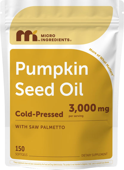 Micro Ingredients Pumpkin Seed Oil with Saw Palmetto,300 Softgels | Cold Pressed, Pure Virgin Oil, Essential Fatty Acids, & Phytosterols | Non-GMO