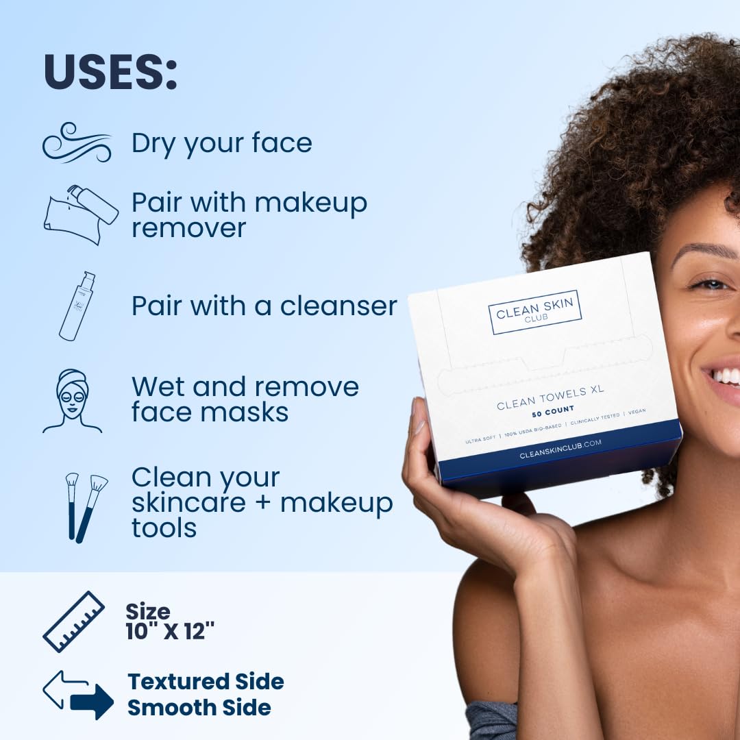 Clean Skin Club Clean Towels XL, Biodegradable Dermatologist Approved