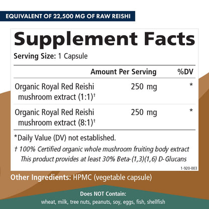 PURE ESSENCE LABS MyPure Reishi 4X Organic Mushrooms Supplement - 100% Real Mushroom Extract for Immune Support, Stress Relief, Build Energy (60 Capsules)
