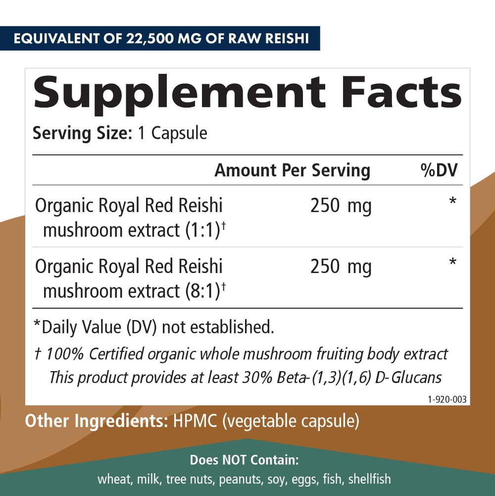 PURE ESSENCE LABS MyPure Reishi 4X Organic Mushrooms Supplement - 100% Real Mushroom Extract for Immune Support, Stress Relief, Build Energy (60 Capsules)