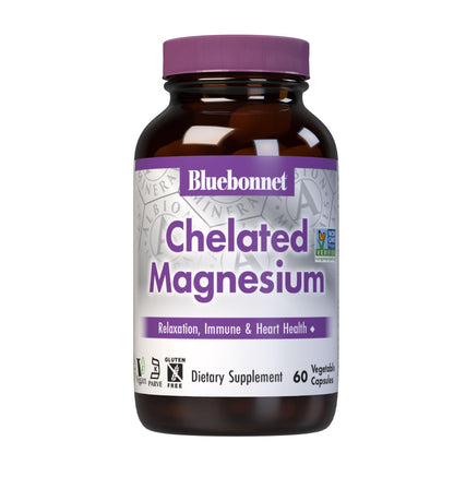 Bluebonnet Nutrition Albion Chelated Magnesium Vegetable Capsule, 200 mg, Stress Relief, Vegan, Non GMO, Gluten Free, Soy Free, Milk Free, Kosher, 120 Vegetable Capsule, 2 Month Supply
