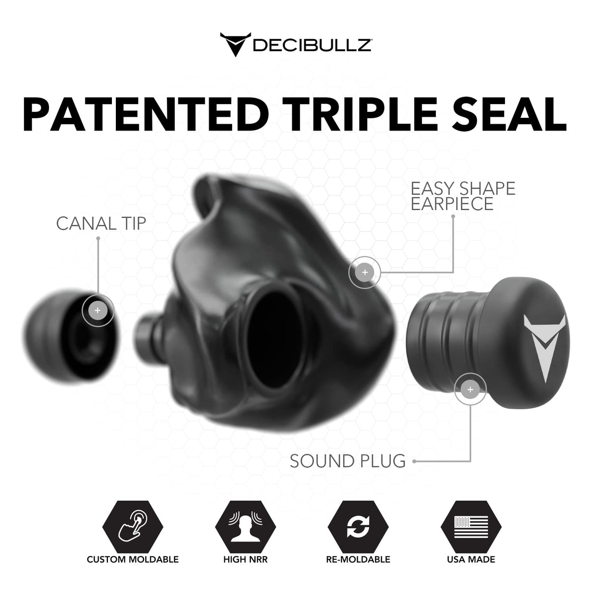 Decibullz - Custom Molded Earplugs, 31dB Highest NRR, Comfortable Hearing Protection