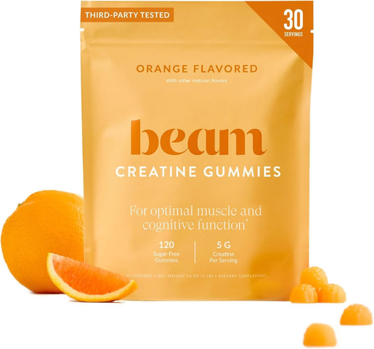 BEAM Creatine Gummies – Creatine Monohydrate Gummies with 5g Creatine, Sugar Free, Muscle Strength & Workout Recovery Support, Creatine Gummies for Women and Men, Orange Flavor, Vegan, 30 Servings