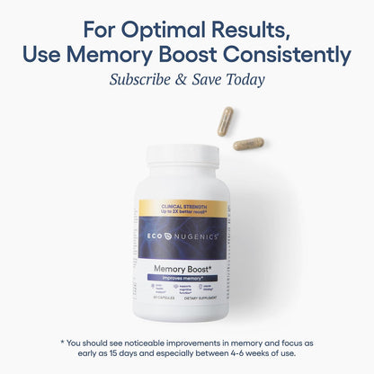 EcoNugenics Memory Boost Supplement – Clinically Studied Ingredients to Support Brain Focus & Health – Nootropic Formula with Bacopa Monnieri, Boswellia Serrata & Ginkgo Biloba Extract – 60 Capsules