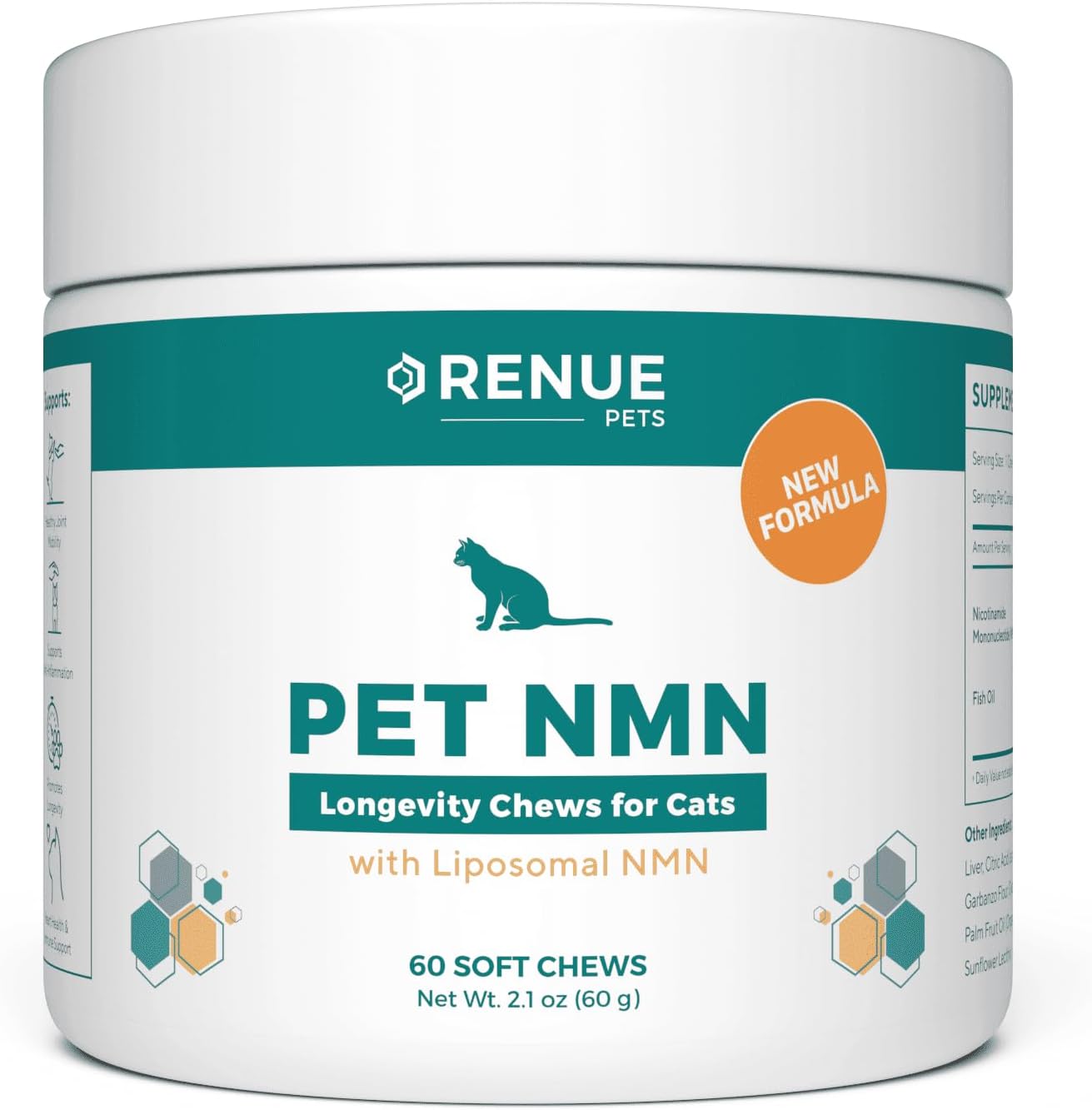 Renue By Science PET NMN Longevity Chews for Cats - Liposomal NMN with Fish Oil - Cold Extruded Soft Chews - 60 Count