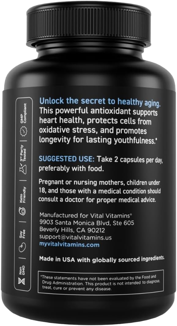 Vital Vitamins Resveratrol, 600mg with 300mg Trans-Resveratrol | Antioxidant Support for Cellular Longevity & Cognitive Function, Non-GMO, 60 Capsules
