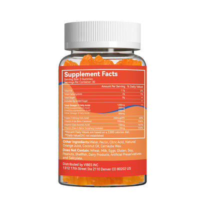 Omega 3 Gummies Supplement 1000mg, High Absorption DHA & EPA, Heart, Brain & Joint Support, Extra Strength Fish Oil Omega 3 Gummies Vitamins, 60 Count