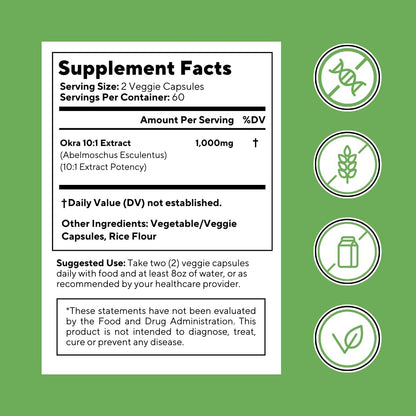 Vitapia Okra Extract - Heart Health, Antioxidant, Gut & Digestion, Wellness Support - 10:1 Ratio & 120 Veggie Capsules - Non-GMO, Gluten-Free, Vegan Supplement