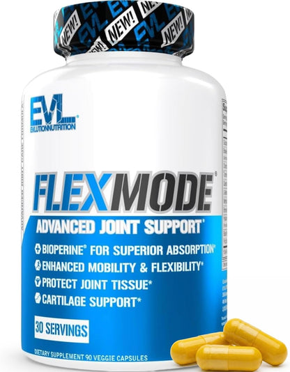 High Absorption Joint Support Supplement - Evlution FLEXMODE Joint Supplement with Advanced Joint Vitamins Including Glucosamine Chondroitin MSM Boswellia and Hyaluronic Acid - 30 Servings
