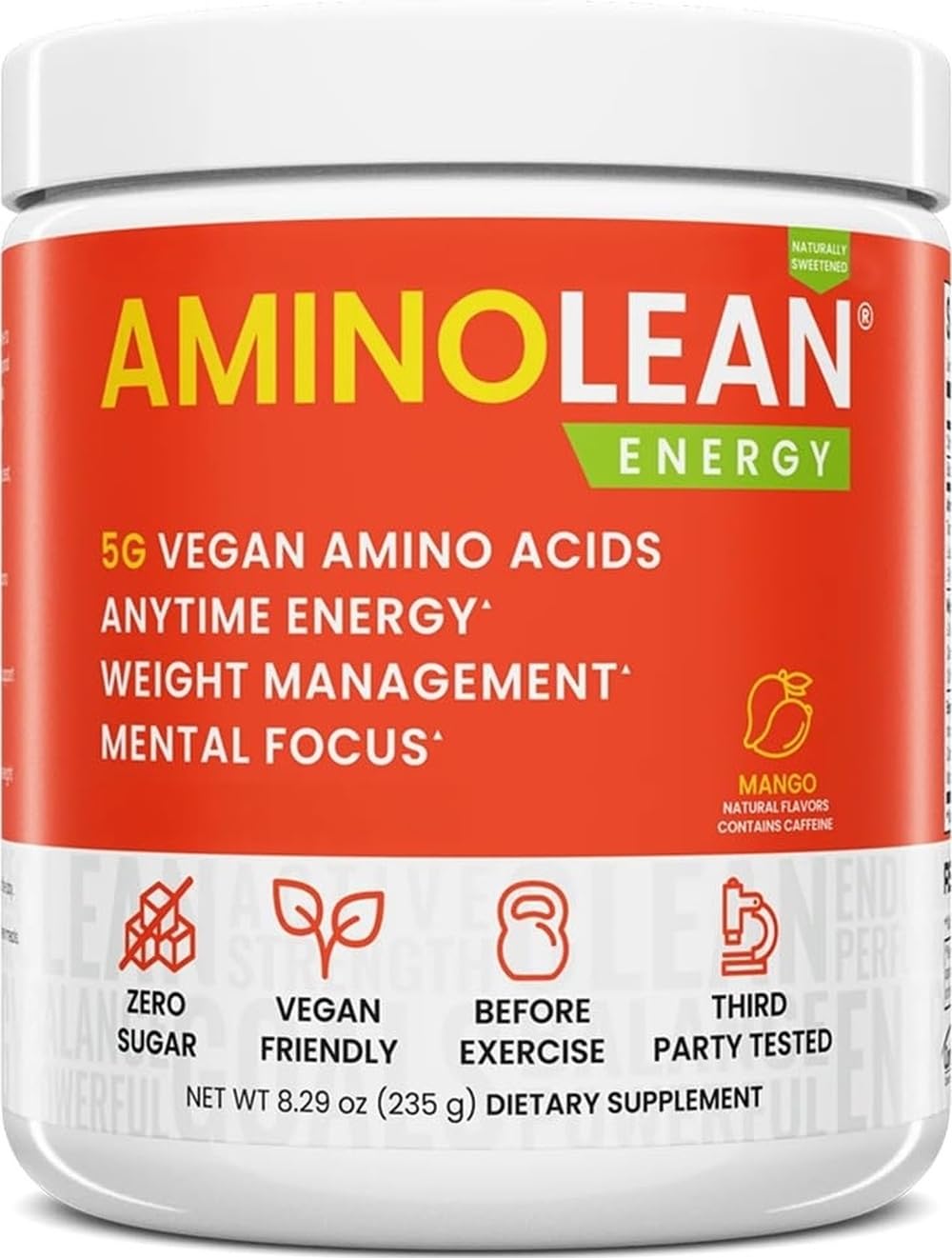 AminoLean Natural Pre Workout Powder & Amino Energy with Vegan BCAA + EAA | Jitter-Free Preworkout Energy from Green Tea + Amino Acids & Weight Management for Women & Men - Naturally Sweetened, Vegan