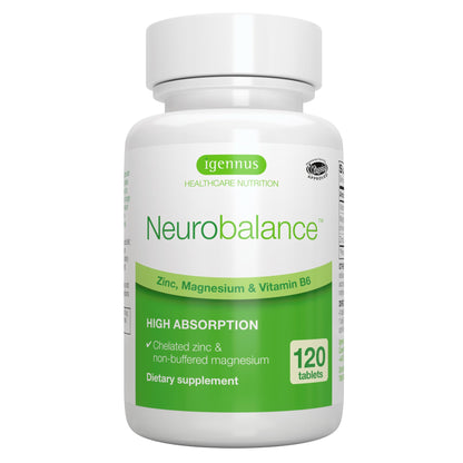 Igennus Neurobalance High Absorption Zinc Magnesium & B6 Complex | Cognitive Support, Calm Focus & Relaxation, Chelated Zinc & Fully Reacted Magnesium, Vegan, Non-GMO, 120 Small Tablets