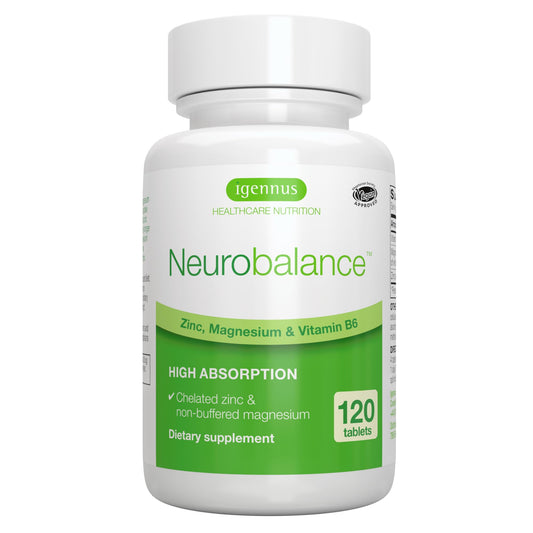 Igennus Neurobalance High Absorption Zinc Magnesium & B6 Complex | Cognitive Support, Calm Focus & Relaxation, Chelated Zinc & Fully Reacted Magnesium, Vegan, Non-GMO, 120 Small Tablets