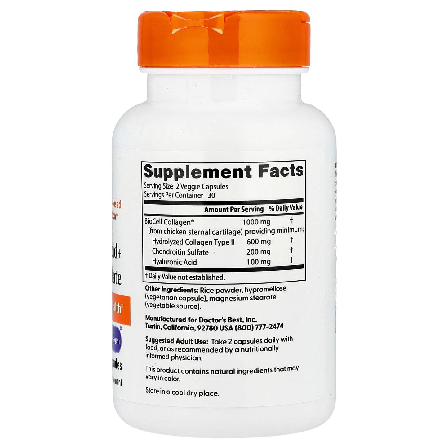 Doctor's Best Hyaluronic Acid with Chondroitin Sulfate, Featuring BioCell Collagen, Non-GMO, Gluten Free, Soy Free, Joint Support, 180 Count (Pack of 1)