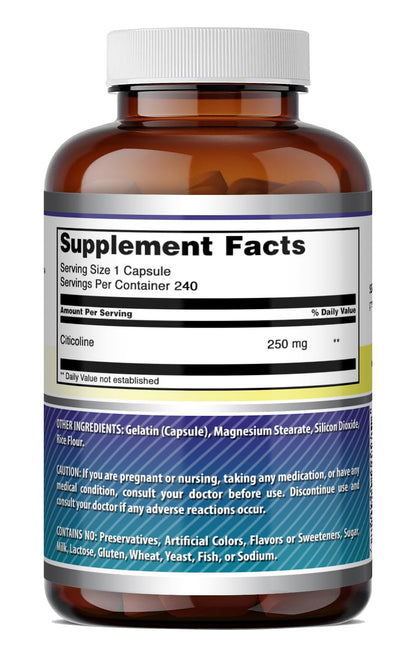 Amazing Formulas Citicoline 250 mg | Capsules Supplement | Non-GMO | Gluten Free | Made in USA (60 Count)