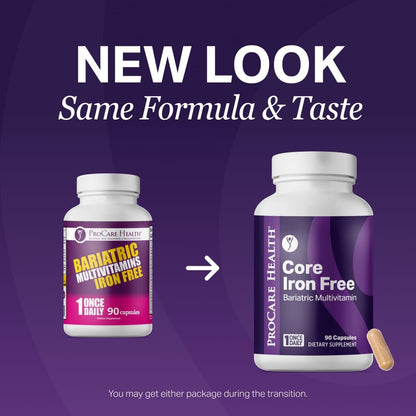 Core Iron Free Bariatric Multivitamin | Capsule | 30ct | Bariatric Vitamins for Gastric Sleeve & Gastric Bypass, Bariatric Multivitamin Without Iron, Fast Dissolving Veggie Capsules