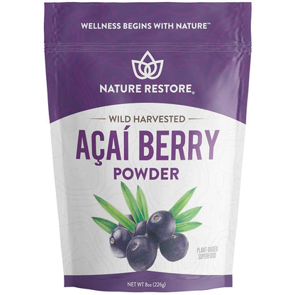 Nature Restore Wild Harvested Acai Berry Powder, 10 Ounces, Non GMO, Gluten Free, Brazilian Wild Grown