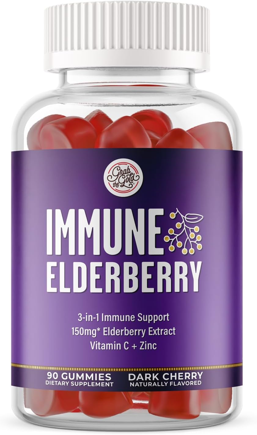 Grab The Gold Immunity Gummies Elderberry Vitamin C Zinc 90 Count