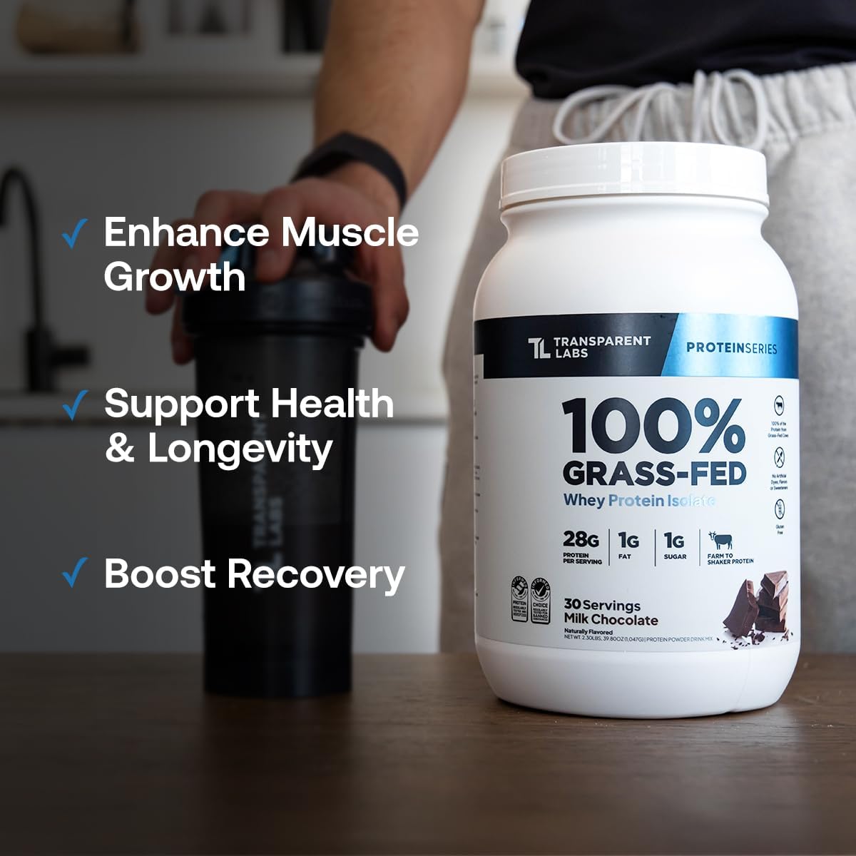 Transparent Labs Grass-Fed Whey Protein Isolate (30 Servings, Milk Chocolate) & Creatine HMB (30 Servings, Strawberry Lemonade)