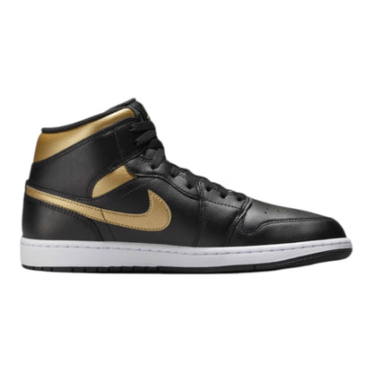 Nike Air Jordan 1 Mid Mens Shoes Size 11, Color: Black/Metallic Gold/White