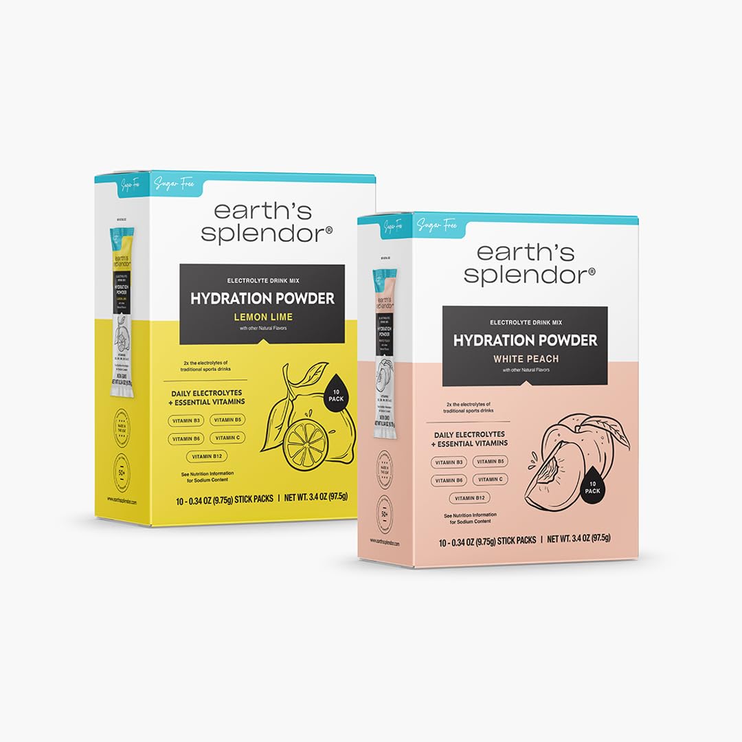 Earth's Splendor Electrolytes Powder Packets Sugar Free White Peach Hydration Sticks with Essential Vitamins for Energy & Sports Performance Travel-Friendly Single-Serve Packets for Daily Use 10 Pack