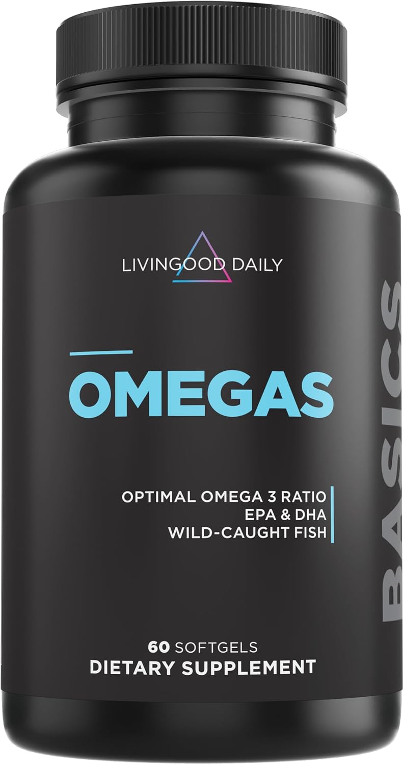 Livingood Daily Fish Oil Omega 3 Supplement, EPA and Dha from Wild Caught Fish, Omega 3 Fatty Acids for Heart, Brain, and Joint Health for Men and Women, Gluten Free, 30 Day Supply, 60 Softgels